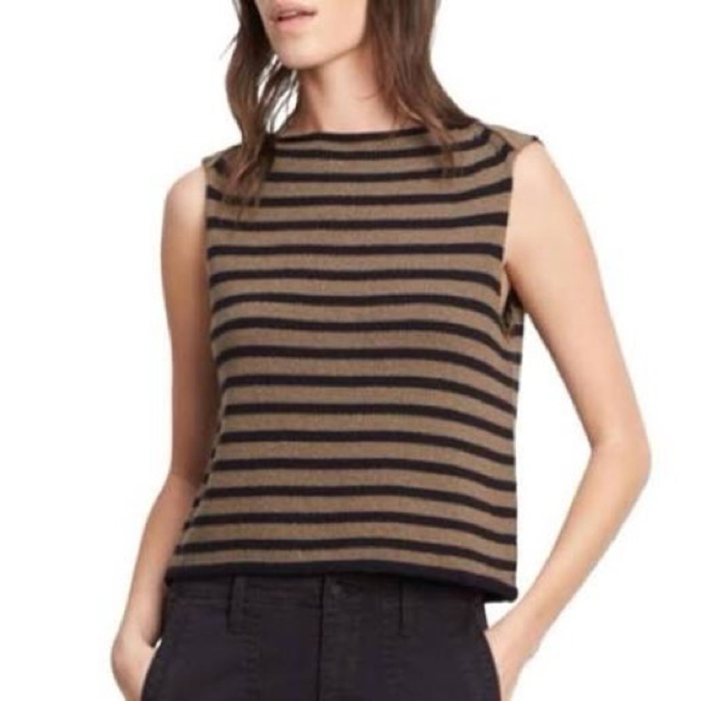 Vince Black and Brown Striped Sleeveless Sweater Top